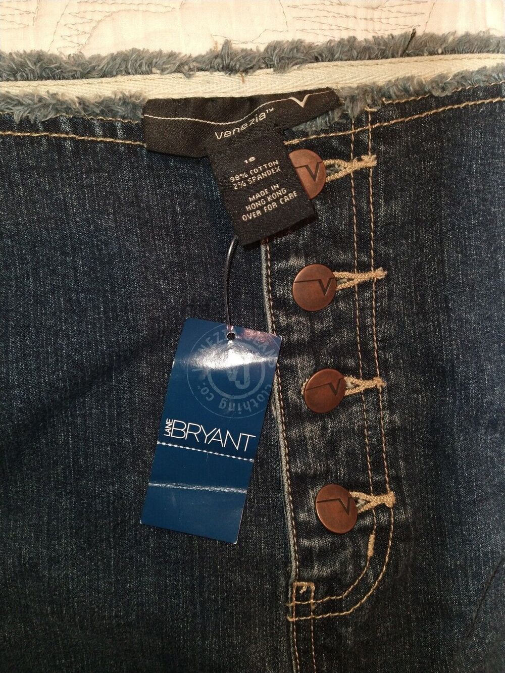 NWT Vtg Lane Bryant Venezia Y2K Plus Size Cotton Denim Mini Skirt Raw Ham S 18 - Picture 4 of 6
